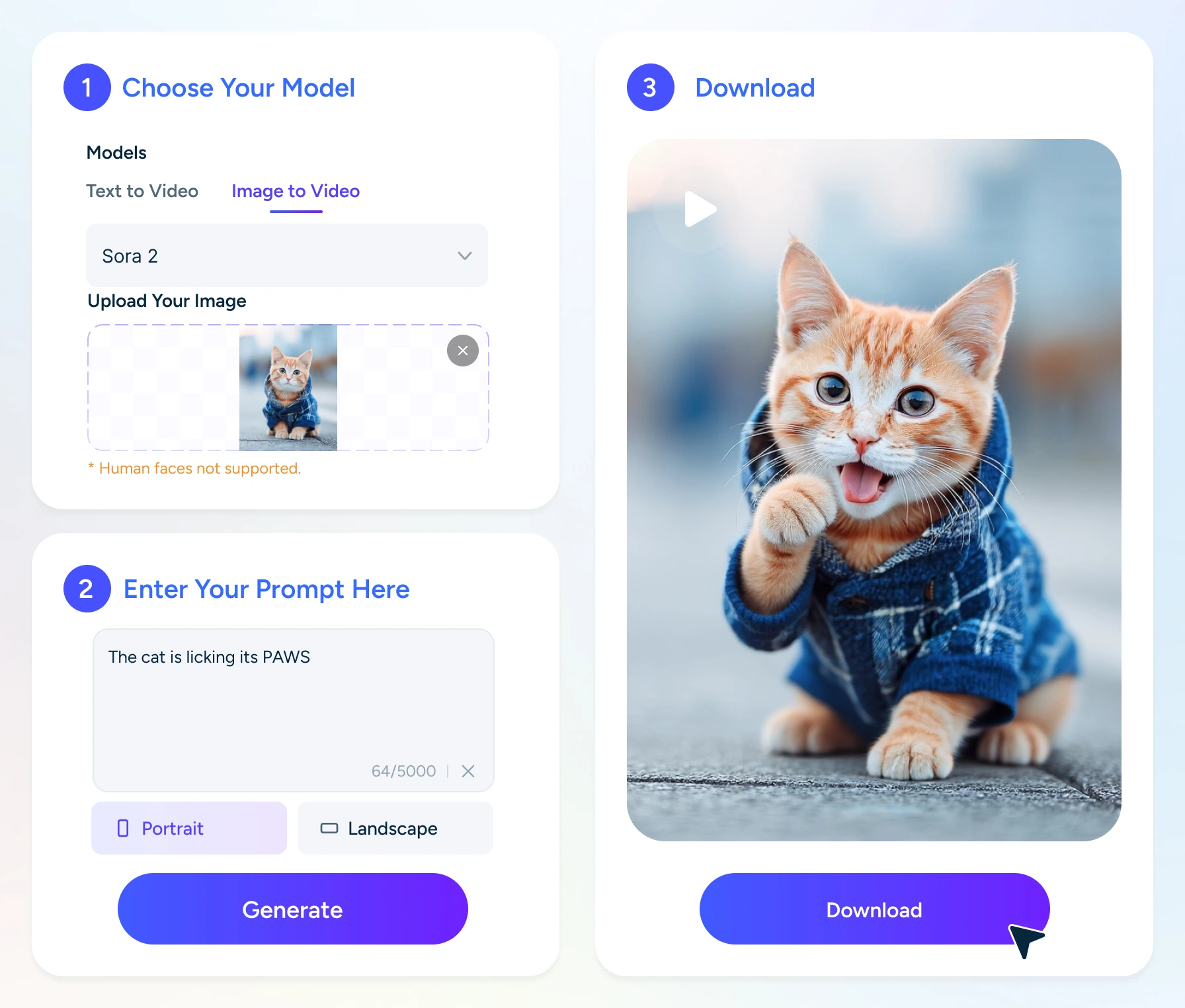 three steps showing how to use sora video generator in aiease